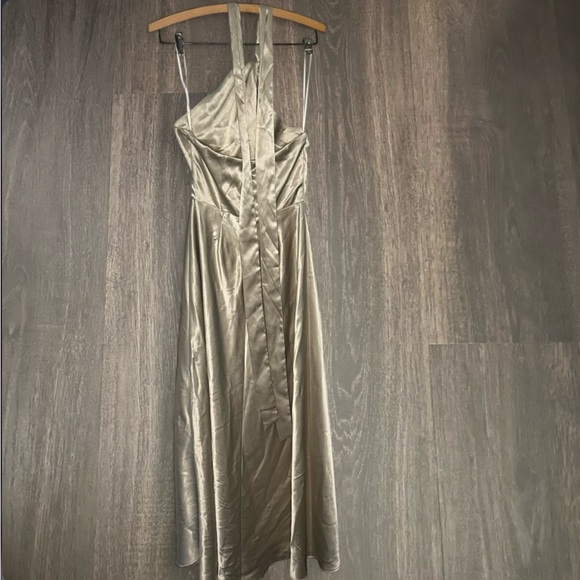 Birdy Grey Gold Satin Halter Bridesmaid Dress Large - Picture 3 of 3